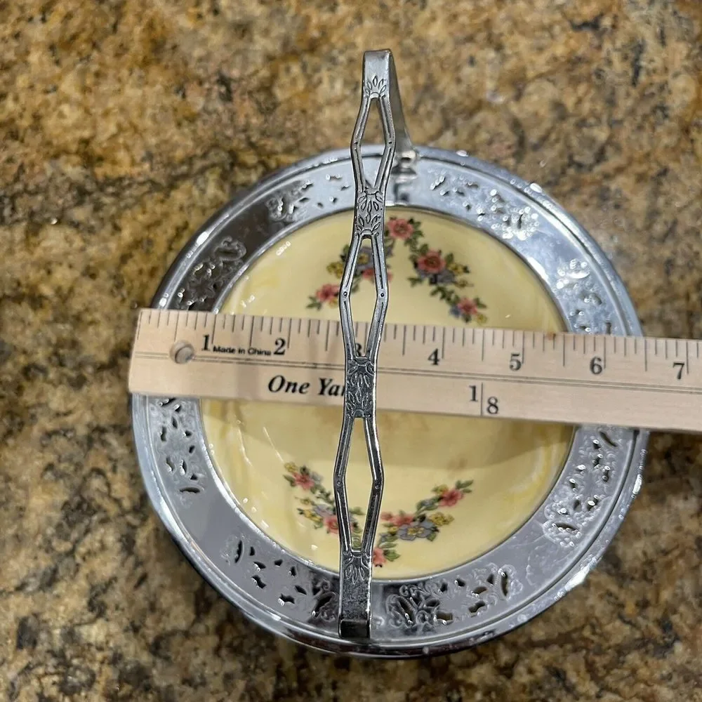VTG‎ Sebring Pottery Gold Maize Bowl 6.5 Inch Farberware Metal Caddy Fold Handle